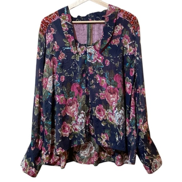 EUC - Aratta Silent Journey Diana Floral Tie Blouse - Size XL - Picture 1 of 3